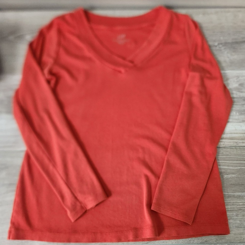 J. Jill Pima Cotton Crossover V-Neck Tee Women L Orange Redโ Long Sleeve Top